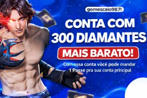 Conta de FREE FIRE, com 300 diamantes e skin do rei caveira