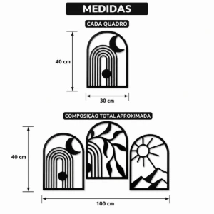 Kit 3 Quadros Natureza Minimalista em MDF 40 x 30 cm - Artesanato e Personalizados