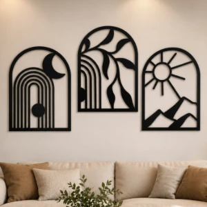 Kit 3 Quadros Natureza Minimalista em MDF 40 x 30 cm