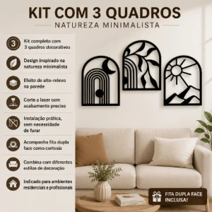 Kit 3 Quadros Natureza Minimalista em MDF 40 x 30 cm - Artesanato e Personalizados