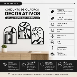 Kit 3 Quadros Natureza Minimalista em MDF 40 x 30 cm - Artesanato e Personalizados