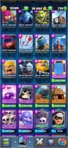 LV13, 59 CARTAS FULL, 9 TORRES, 66 EMOTES, 150K ESTELAS... - Clash Royale