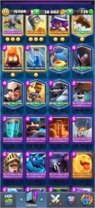 LV13, 59 CARTAS FULL, 9 TORRES, 66 EMOTES, 150K ESTELAS... - Clash Royale
