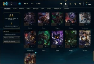 Conta Mestre 78 PDL com 59% de win rate 21 skins e 51 champs - League of Legends LOL