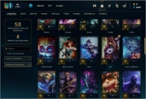 Conta Mestre 78 PDL com 59% de win rate 21 skins e 51 champs - League of Legends LOL