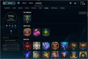 Conta League of Legends 283 Skins, S9 UNRANKED/ S8 Platina I LOL