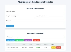 Script Gerenciador De Catálogo De Produtos E Estoque - HTML5 - Outros