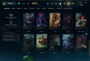 Unranked com 35 Champs e 8 Skins - League of Legends LOL