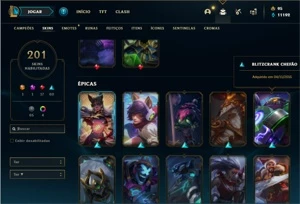 Conta Unranked com 150 Champs e 201 Skins - League of Legends LOL