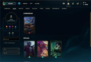 Conta Platina 4 com 36 Champs e 8 Skins + 10 Fragmentos - League of Legends LOL