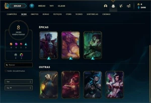 Conta Platina 4 com 36 Champs e 8 Skins + 10 Fragmentos - League of Legends LOL