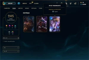 Conta ouro 2 com TODOS os champs e 245 Skins + 2 Raras - League of Legends LOL