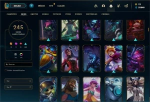 Conta ouro 2 com TODOS os champs e 245 Skins + 2 Raras - League of Legends LOL