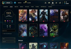 Conta ouro 2 com TODOS os champs e 245 Skins + 2 Raras - League of Legends LOL