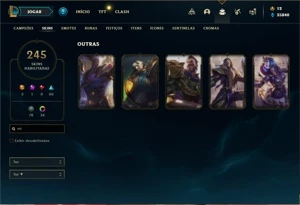 Conta ouro 2 com TODOS os champs e 245 Skins + 2 Raras - League of Legends LOL