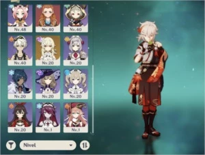 Ar45. Hutao, Kazuha, Shogun Raiden e Jean/ 2 armas T5 - Genshin Impact