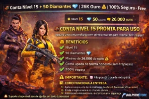 Conta Nível 15 + 50 Diamantes 💎 | 26K Ouro 💰 | 100% Segura - Free Fire