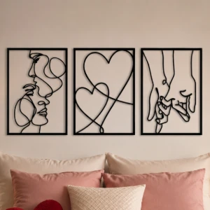 Kit 3 Quadros Casal Minimalista em MDF 40 x 28 cm - Artesanato e Personalizados