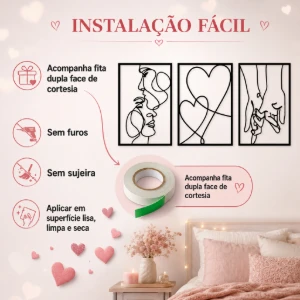 Kit 3 Quadros Casal Minimalista em MDF 40 x 28 cm - Artesanato e Personalizados