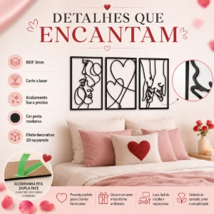 Kit 3 Quadros Casal Minimalista em MDF 40 x 28 cm - Artesanato e Personalizados