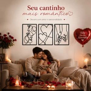 Kit 3 Quadros Casal Minimalista em MDF 40 x 28 cm - Artesanato e Personalizados