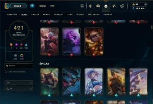 Esmeralda 3 com TODOS os champs e 421 Skins + 221 Cromas - League of Legends LOL