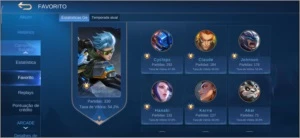 Conta Mobile Legends, várias skins e campeões.
