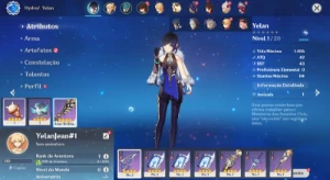 Conta Genshin Impact AR 7 com Yelan e Jean