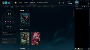 Conta Unranked ( MD10 1-0)  53 CAMPEÕES - 14 SKINS 5 legadas - League of Legends LOL