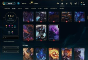Conta ouro 1 com 102 Champs, 149 Skins + 1 Prestigio - League of Legends LOL