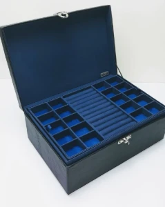 Estojo Grande Preto e Azul para Joias e Bijuterias - Artesanato e Personalizados