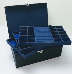 Estojo Grande Preto e Azul para Joias e Bijuterias - Artesanato e Personalizados