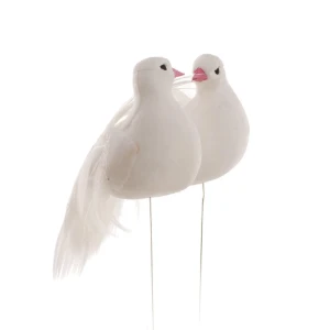 Casal de Pombas Decorativas Brancas com Glitter - 8,5 cm - Artesanato e Personalizados