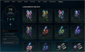 Conta Ouro, Todos os Champs, 247 Skins, 275 Icones, 79Cromas - League of Legends LOL