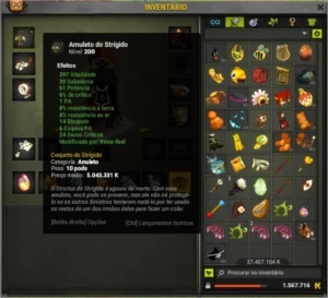 Set multi nivel 200 com dofusteuse + char 200