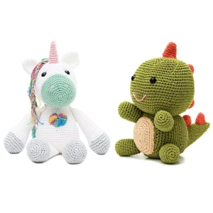 Kit unicórnio sentado e dinossauro em amigurumi - Artesanato e Personalizados