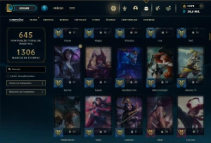 Platina 1 com TODOS os champs e 195 Skins ( Nivel 684 ) - League of Legends LOL