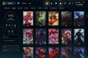 Platina 1 com TODOS os champs e 195 Skins ( Nivel 684 ) - League of Legends LOL