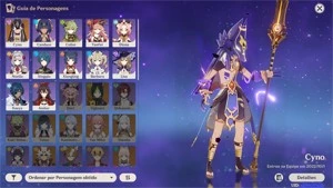 conta ar 27 com cyno + arma assinatura + lança de jade - Genshin Impact