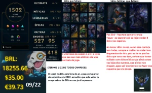 Conta de Lol com quase Todas skins Diamante 4 - League of Legends