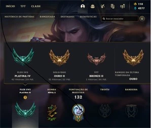 Conta LOL ouro 2 (platina 4 flex) 57% WinRate 9 Skins Lindas - League of Legends