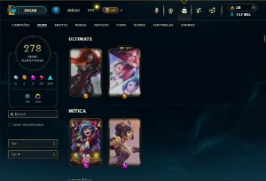 Platina 4 com TODOS os champs e 278 Skins + 10 Vitoriosas - League of Legends LOL