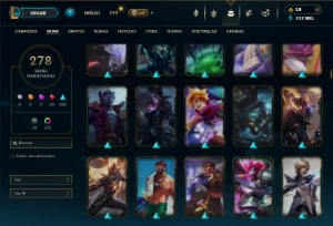 Platina 4 com TODOS os champs e 278 Skins + 10 Vitoriosas - League of Legends LOL