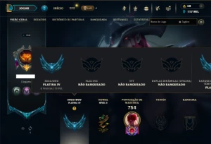 Platina 4 com TODOS os champs e 278 Skins + 10 Vitoriosas - League of Legends LOL