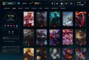 Platina 4 com TODOS os champs e 278 Skins + 10 Vitoriosas - League of Legends LOL