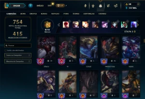 Platina 4 com TODOS os champs e 278 Skins + 10 Vitoriosas - League of Legends LOL