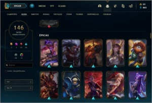Conta platina 2 com TODOS os champs e 146 skins - League of Legends LOL