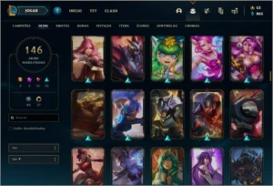 Conta platina 2 com TODOS os champs e 146 skins - League of Legends LOL
