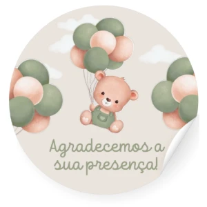 Adesivos de Ursinho com Balões para Chá de Bebê