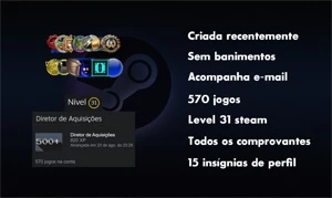 570 JOGOS, STEAM LEVEL 31, ACOMPANHA EMAIL PRIMÁRIO